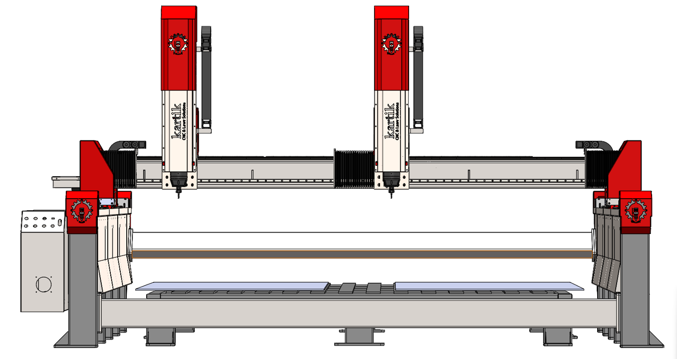 Dual head CNC stone router machine for marble granite quartz cutting carving and engraving with twin spindles